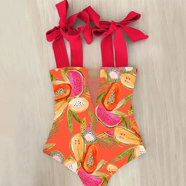 Strappy One Piece Swimsuit in Happy Prints