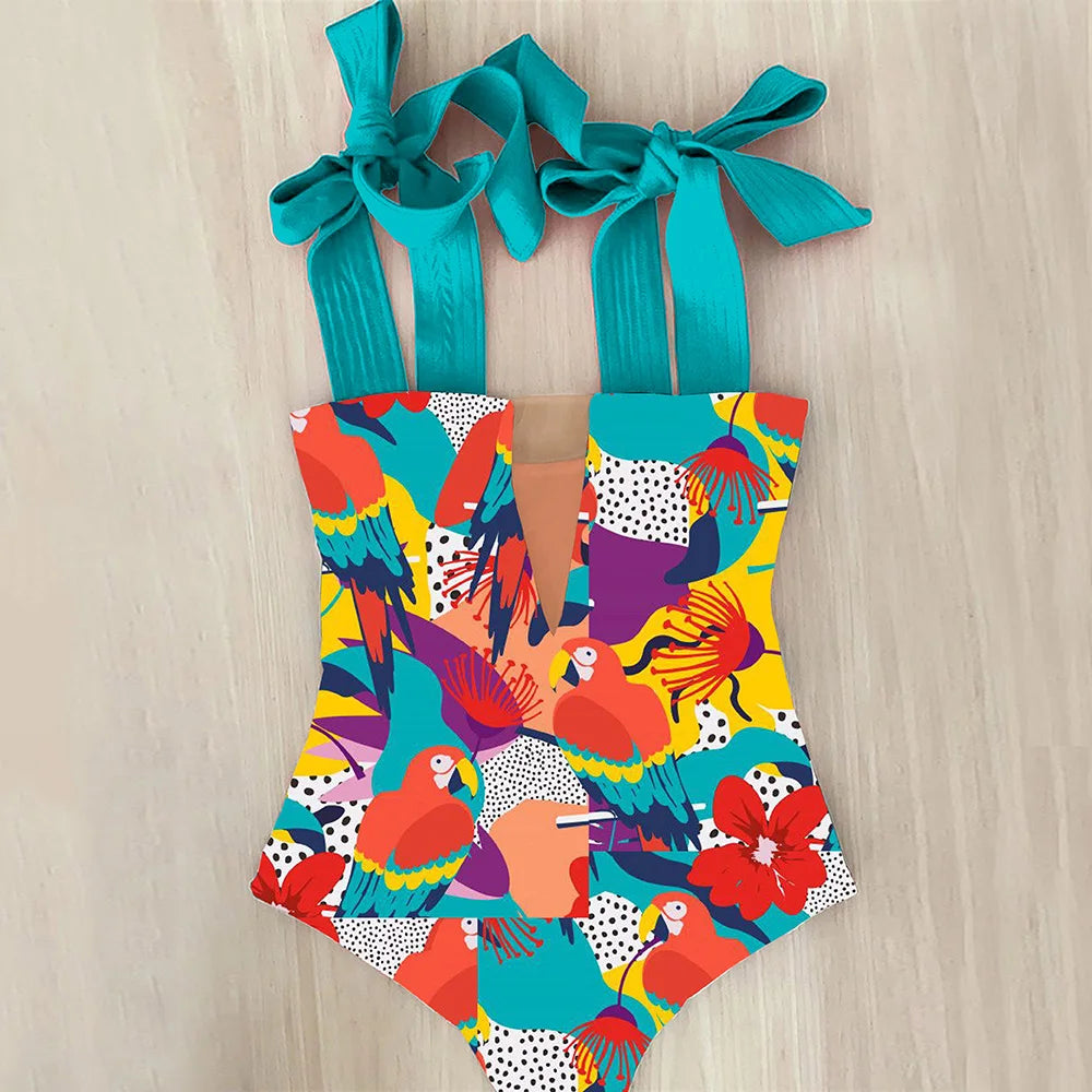 Strappy One Piece Swimsuit in Happy Prints