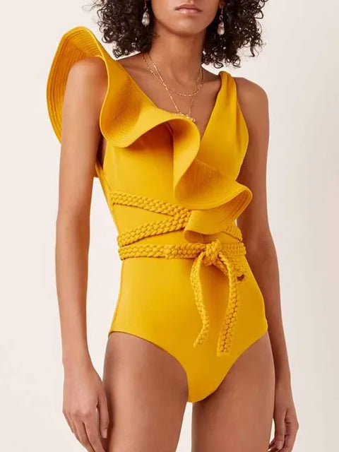 Ruffled Solid One-Piece Swimsuit 