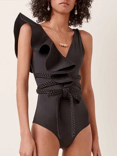 Ruffled Solid One-Piece Swimsuit 