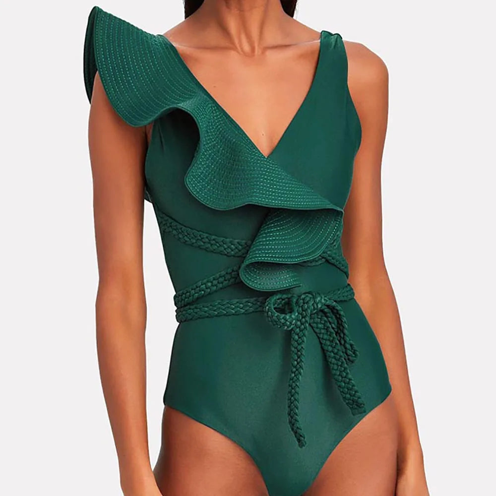 Ruffled Solid One-Piece Swimsuit 