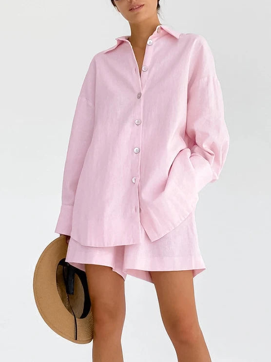 Long Sleeve & Matching Shorts Lounge Set